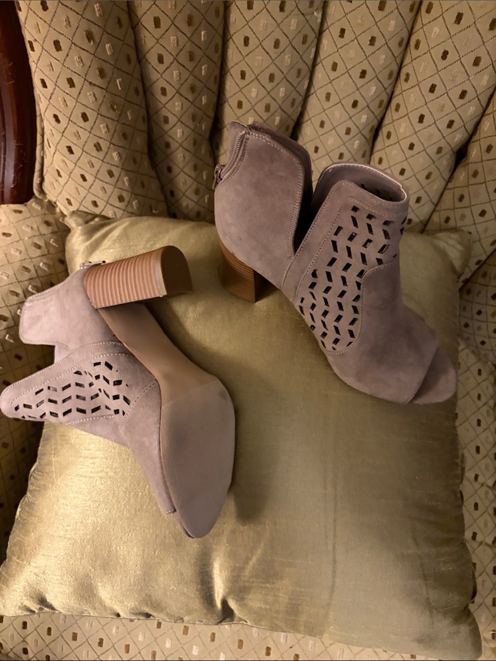 Madden Girl Taupe Suede Laser-Cut Peep-Toe Booties